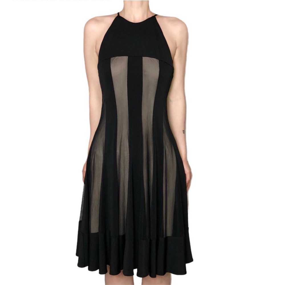 Elegant Black and Cream Halter Dress